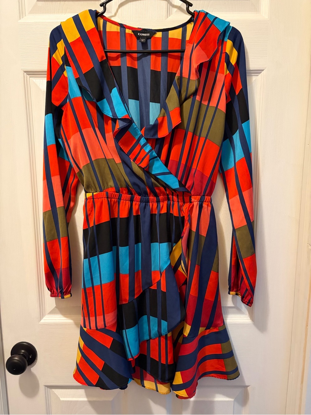 Express Colorblock Stripe Wrap Mini Dress